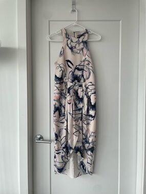 Chelsea28 Blush Floral Halter Jumpsuit with Navy Print